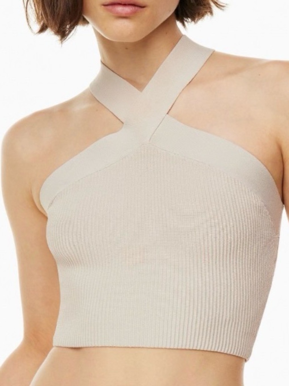 Babaton Sculpt Knit Cross-Neck Ribbed Cropped Tank